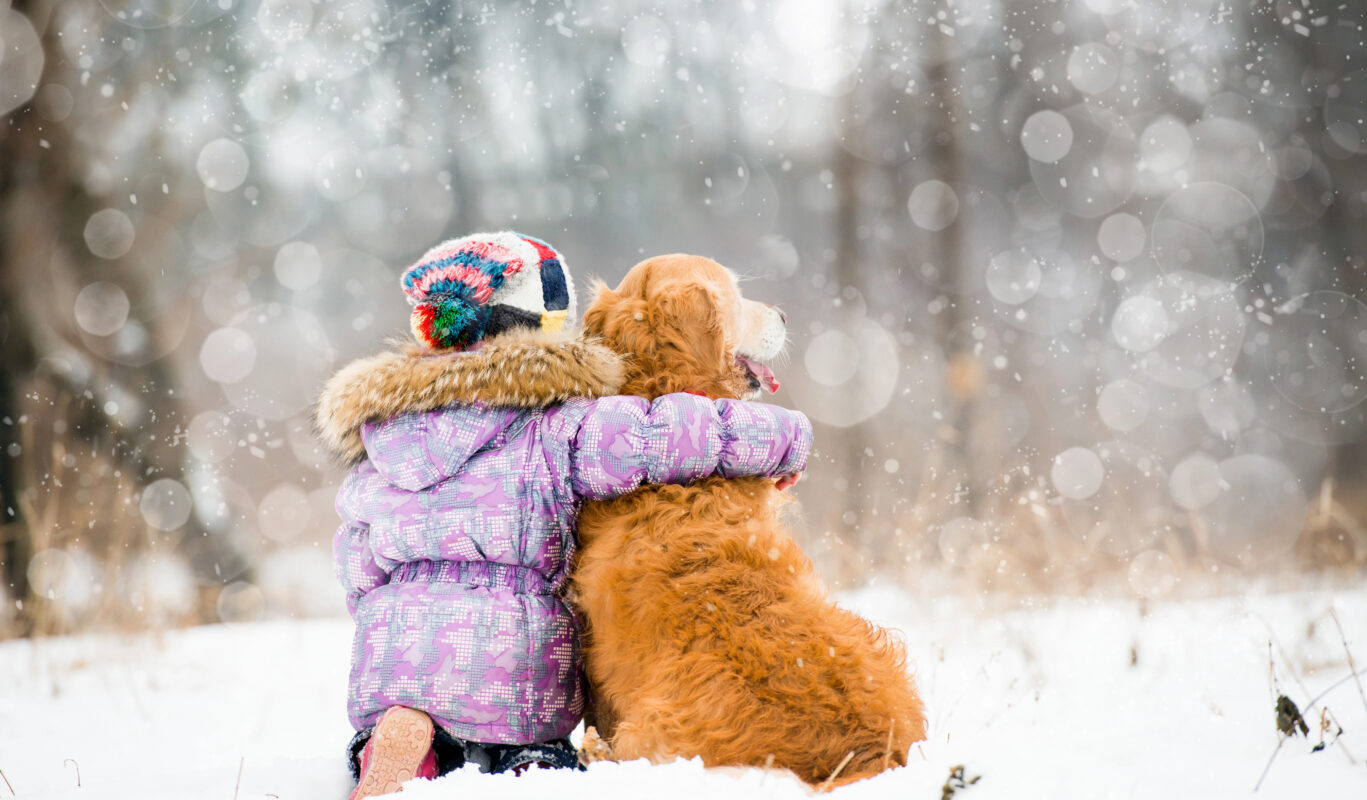 Girl and her dog in the snow