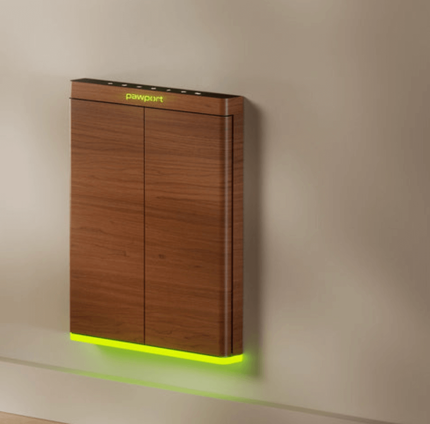 PawPort smart pet door installed in a home door, showing secure, app-controlled access for dogs and cats